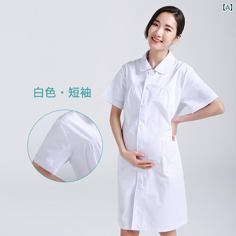 ナース服 妊婦 マタニティ ユニフォーム 制服 長袖 秋冬 ホワイト ピンク ブルー コート 長袖 白衣