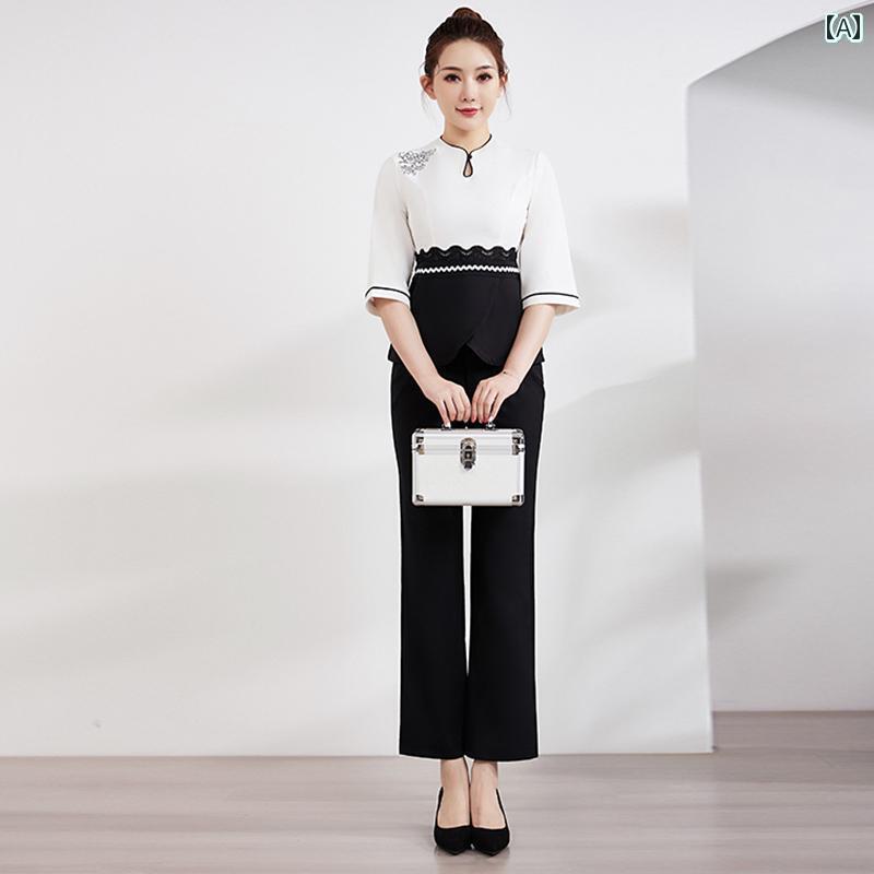 エステ 制服 レディース ユニフォーム 赤ちょうちん かっこ良い 春夏  販売店 揉み療治 応用科学者 背広 捩り エステユニフォーム-リラックス・マッサージ用品