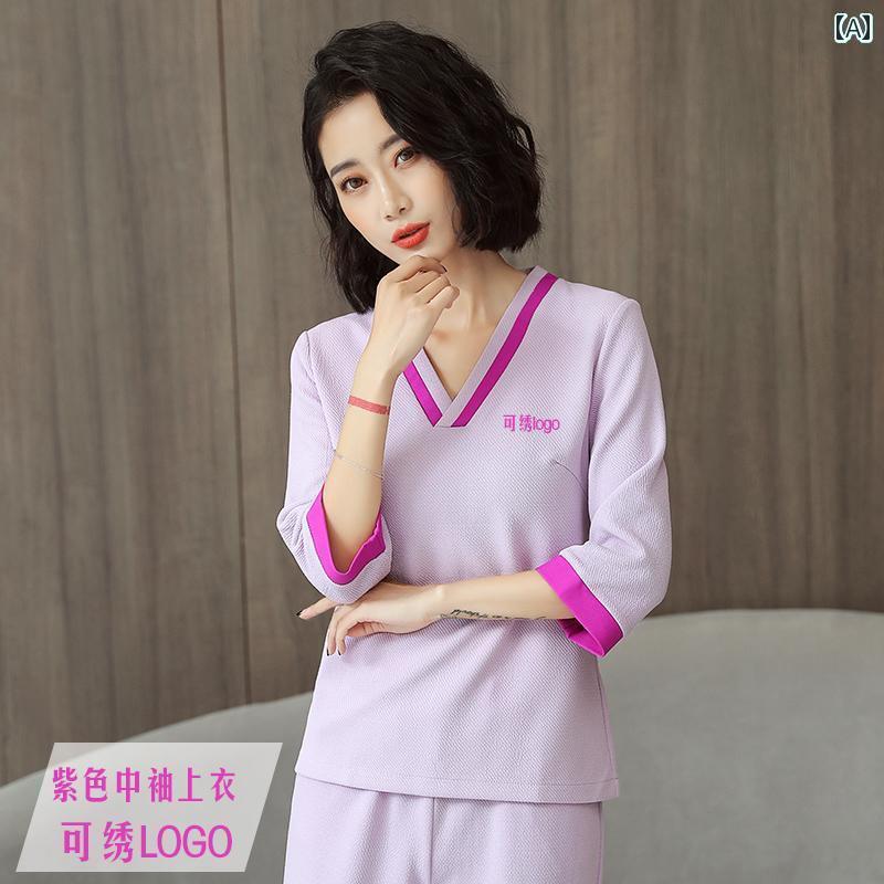 エステ ユニフォーム レディース 制服 サロン おしゃれ ビューテー 技術者 紫 トップスス ナース センター センター スーツ