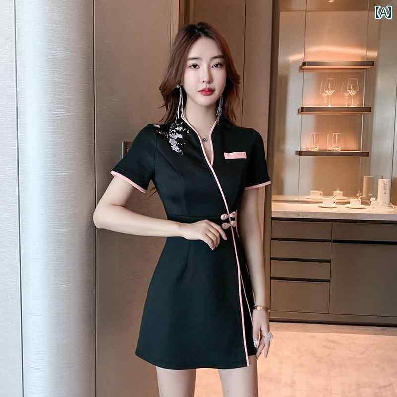 キャバ ドレス セクシー ミニスカート マッサージ セラピスト ユニフォーム 制服 スパ エステ クリニック 師 オーバー オール 足 湯 サウナ スーツ チャイナ 服