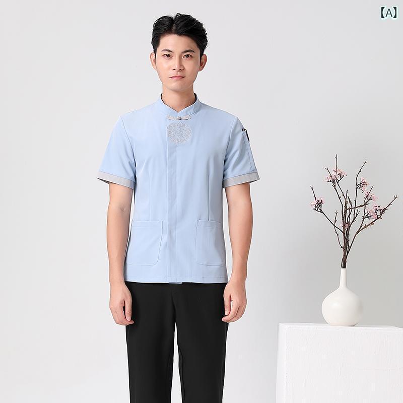 メンズ 制服 ユニフォーム 心地好い 赤ちょうちん フットバス エスニック 背広 半袖 ケータリング テー 人道 リラックス・マッサージ用品-ダイエット・健康