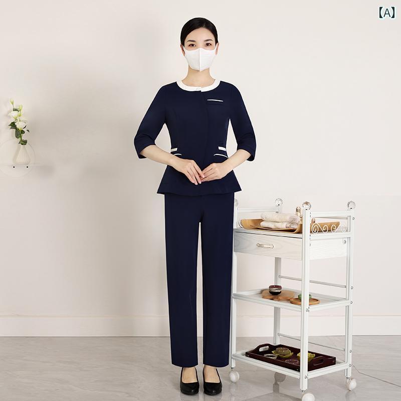 エステ ユニフォーム 制服 サロン スパ マッサージ リラクゼーション エステシャン セラピスト 歯科 医院 ナース レディース 美容師 レディース 産科 医 ナース 春夏｜おうち健康生活