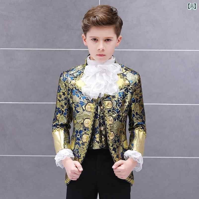 舞台衣装 男の子 キッズ 子供 ハロウィン コスプレ 発表会 正装 宮殿 ドレス 3点 スーツ 子供 子供 日 パフォーマンス 衣装 小学校 パーティー ホスト パフォーマンス スーツ