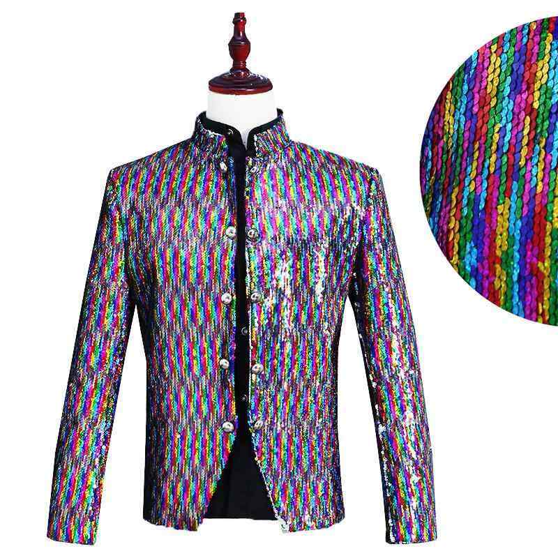 メンズ コート パフォーマンス 服 カラフル レーザー リバーシブル スパンコール キラキラ キラキラ キラキラ チュニック キャバ ホスト 歌手 ステージ バー|おうち健康生活
