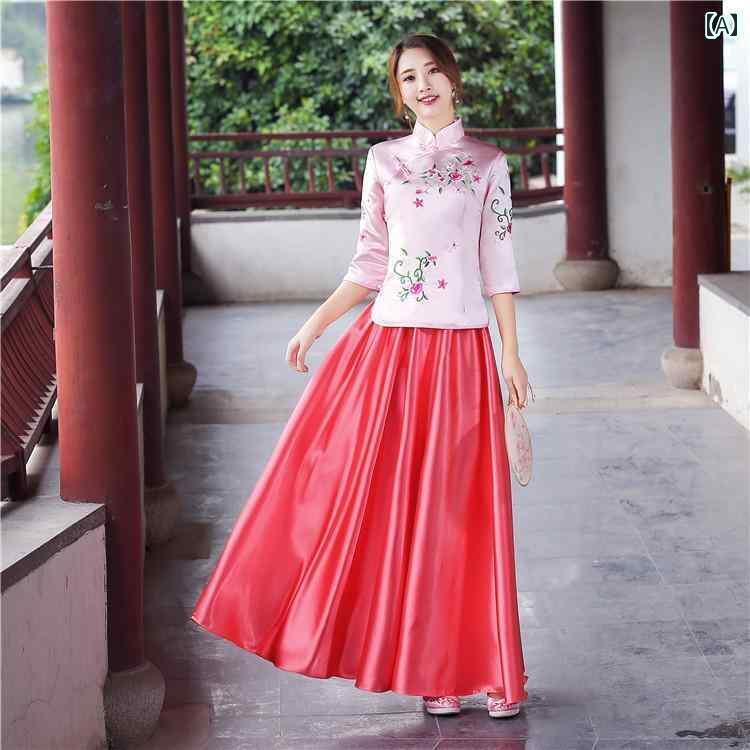 レディース ロングドレス レトロ 衣装 レトロ 民族風 中国 結婚式 姉妹 花嫁 介添人 ドレス 大きめサイズ ロング 秋冬 ドレス