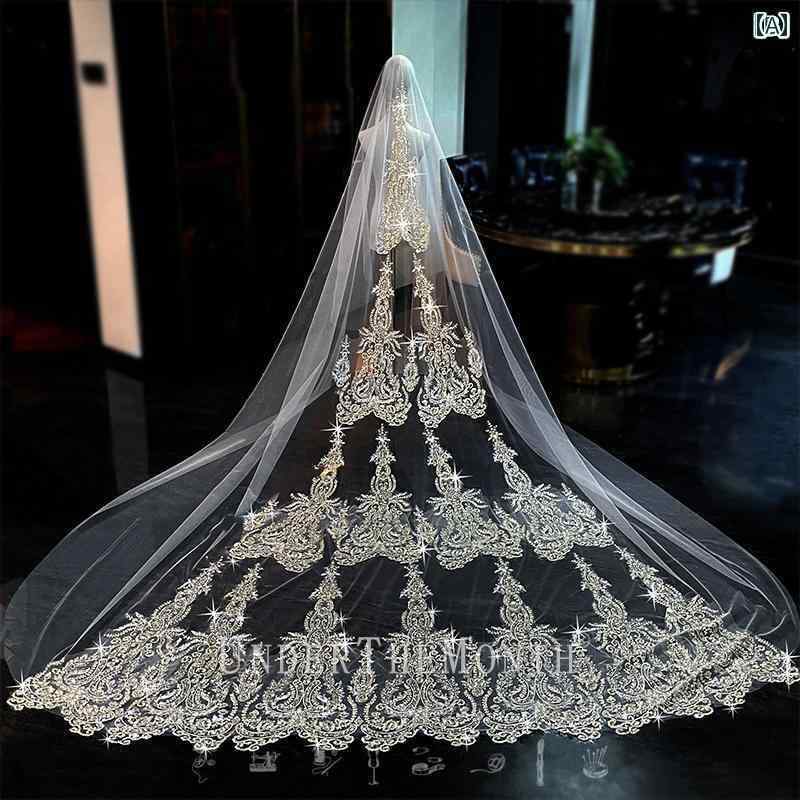 ブライダル アクセサリー 小物 ウェディング 結婚式 パーティー 婦 花嫁 舞台 小道具 コスプレ ドレス 丈夫 ビーズ 刺繍 ベール ロング 写真撮影 ベール ヘッド ドレス