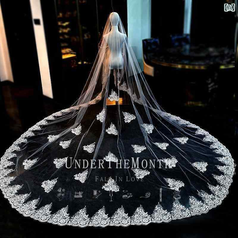 ブライダル アクセサリー 小物 ウェディング 結婚式 パーティー 婦 花嫁 舞台 小道具 コスプレ ベール 軽量 涼しい 車 ボーン レース テール ロング フォト ベール ヘッド ドレス
