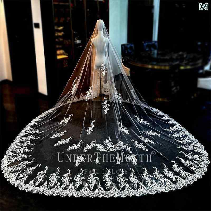 ブライダル アクセサリー 小物 ウェディング 結婚式 パーティー 婦 花嫁 舞台 小道具 コスプレ ドレス ベール 軽量 涼しい レース ロング ラージ テール ベール