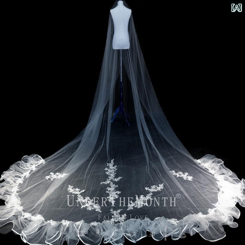 ブライダル アクセサリー 小物 ウェディング 結婚式 パーティー 婦 花嫁 舞台 小道具 コスプレ ベール スーパー フェアリー 韓国 ロング ラージ トレーリング レース フリル ベール