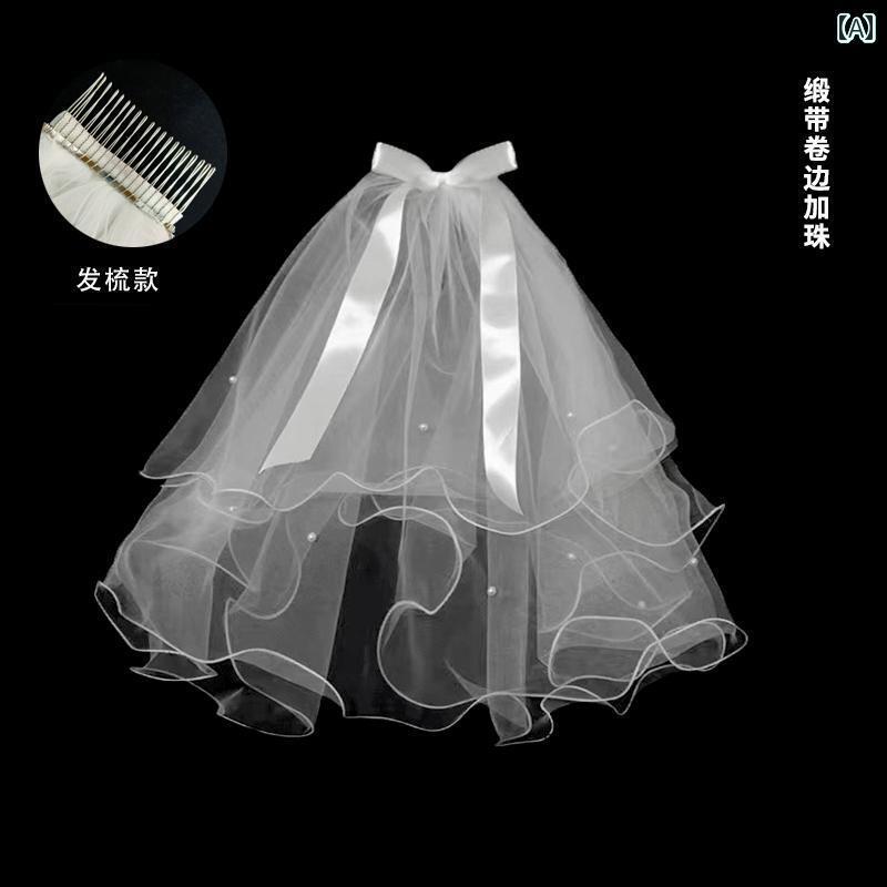 ブライダル アクセサリー 小物 ウェディング 結婚式 パーティー 婦 花嫁 舞台 小道具 コスプレ 親子 ベール 写真 親子 キラキラ ベール ショート リボン 頭飾り