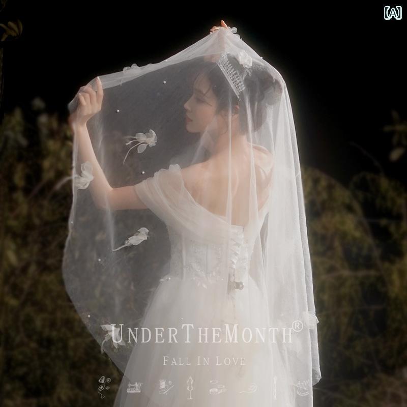 ブライダル アクセサリー 小物 ウェディング 結婚式 パーティー 婦 花嫁 舞台 小道具 コスプレ 愛 軽量 涼しい シャンパン ベール 写真 結婚 フォト ベール レディース 頭飾り