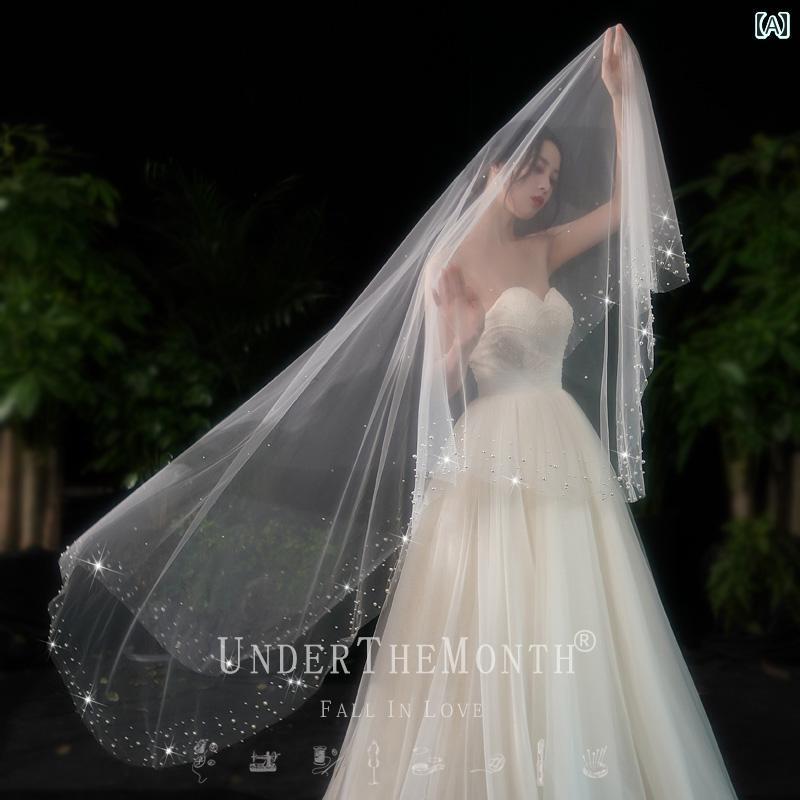 ブライダル アクセサリー 小物 ウェディング 結婚式 パーティー 婦 花嫁 舞台 小道具 コスプレ フォト ベール スーパー フェアリー 写真 旅行 写真撮影 ミディアム ロング パール ベール ヘッド ドレス レディース