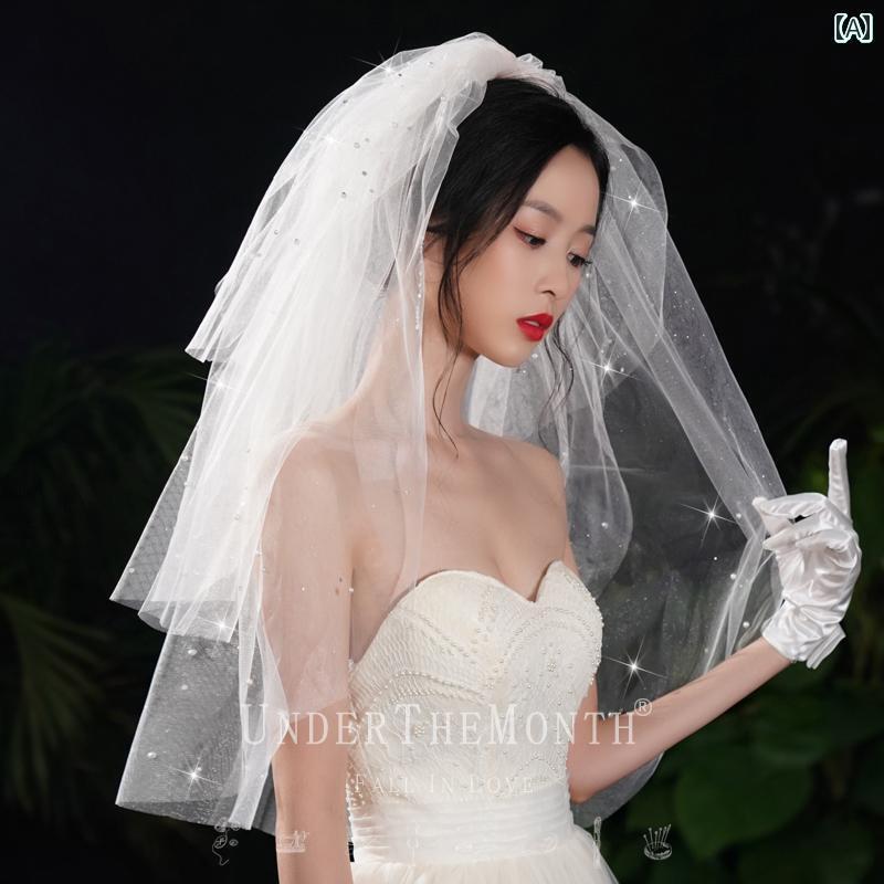 ブライダル アクセサリー 小物 ウェディング 結婚式 パーティー 婦 花嫁 舞台 小道具 コスプレ 写真 ベール レトロ スーパー フェアリー 写真 ショート キラキラ 星空 ベール 頭飾り