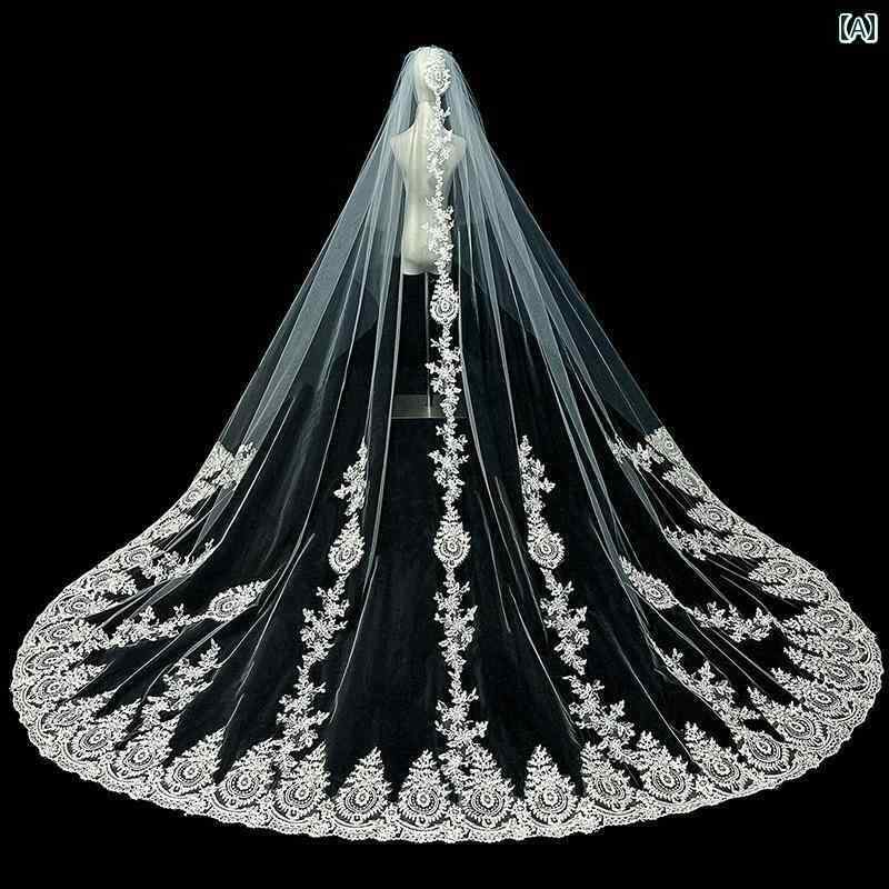 ブライダル アクセサリー 小物 ウェディング 結婚式 パーティー 婦 花嫁 舞台 小道具 コスプレ ベール スーパー フェアリー 風 韓国 ロング ラージ テール ブルー ベール レース ベール