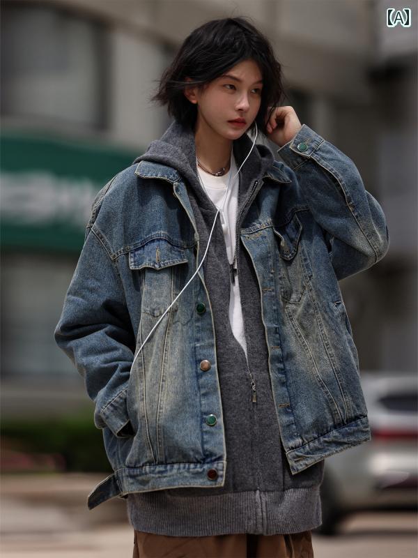 Nobodyknows 春 レトロ ウォッシュ デニム ジャケット メンズ レディース ゆったり ヴ ンテージ ジャケット トップスス｜おうち健康生活