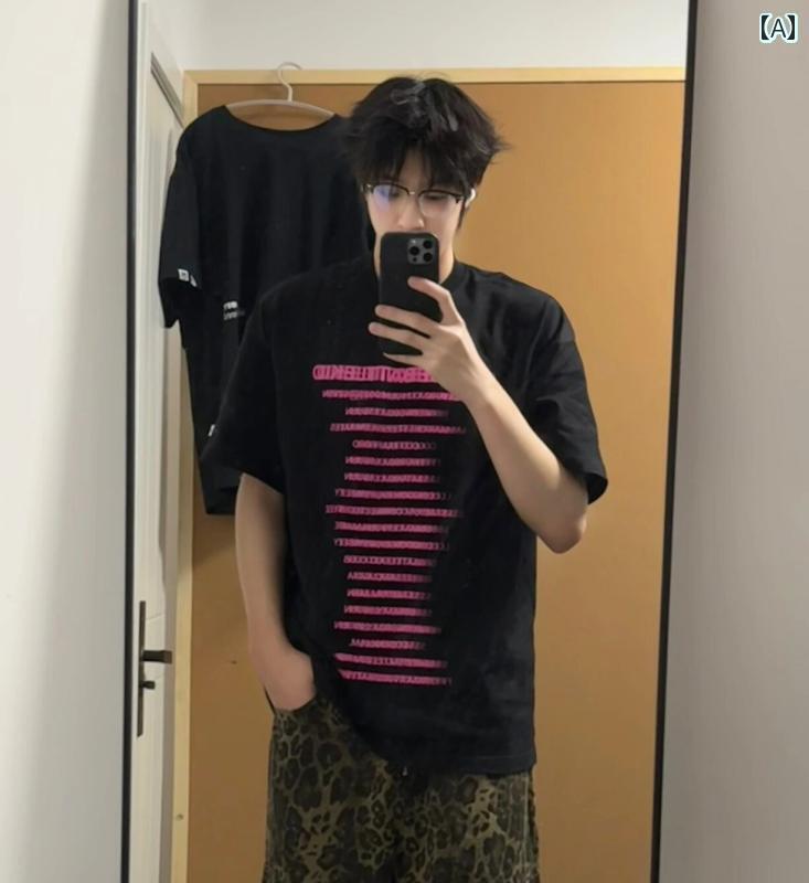 メンズ グ 厚手 tシャツ 男の子 夏 綿 半袖 アメリカン 小さめ ネック ライン 七分袖