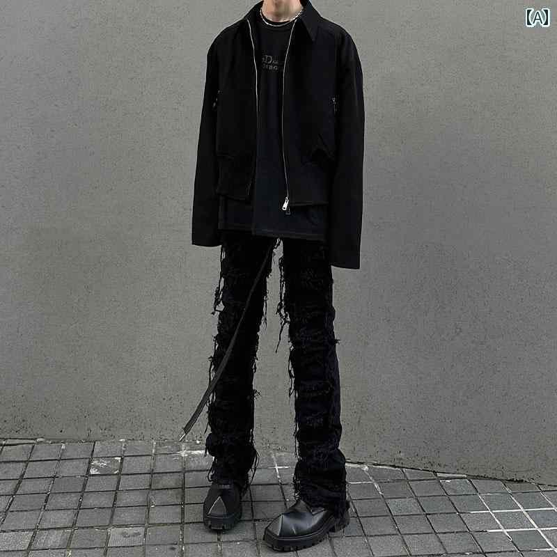 メンズ エッジ ブラック ジーンズ フレア ストレート ストリート 脚 見せ ロング パンツ