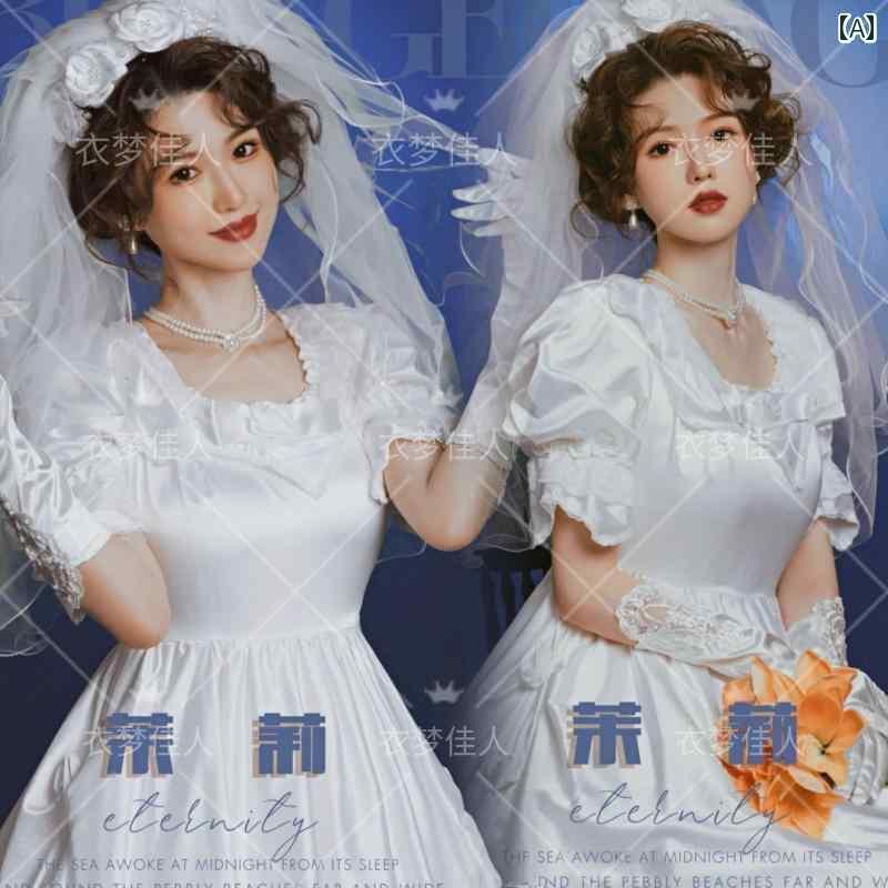 ウェデング フォト 撮影 ドレス 衣装 結婚式 思い出 アート 80年代 母 時代 アンテーク レトロ 宮殿 白 ガーゼ ガール アート