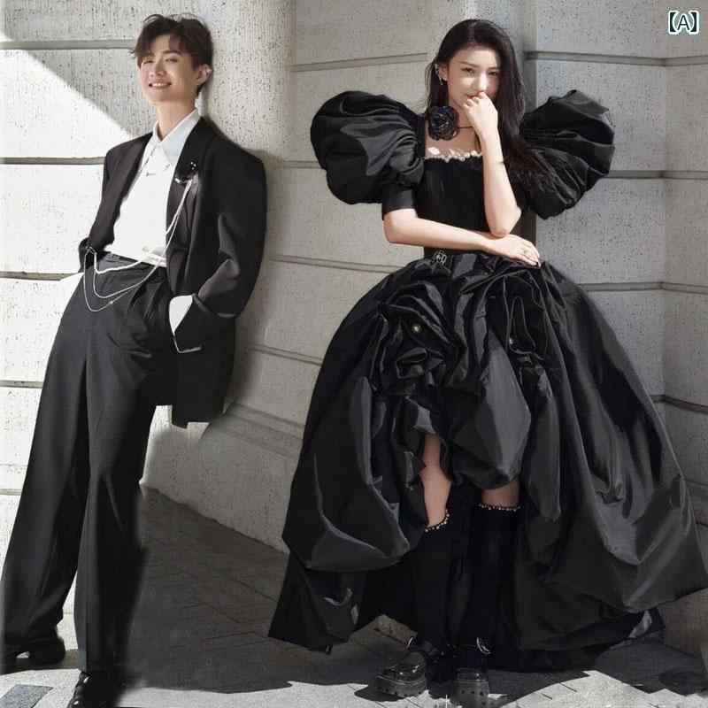 ウェデング フォト 撮影 ドレス 衣装 結婚式 思い出 アート スタジオ 服 旅行 シンプル サテン フレンチ 軽量 涼しい 黒 パフスリーブ フォレスト|おうち健康生活