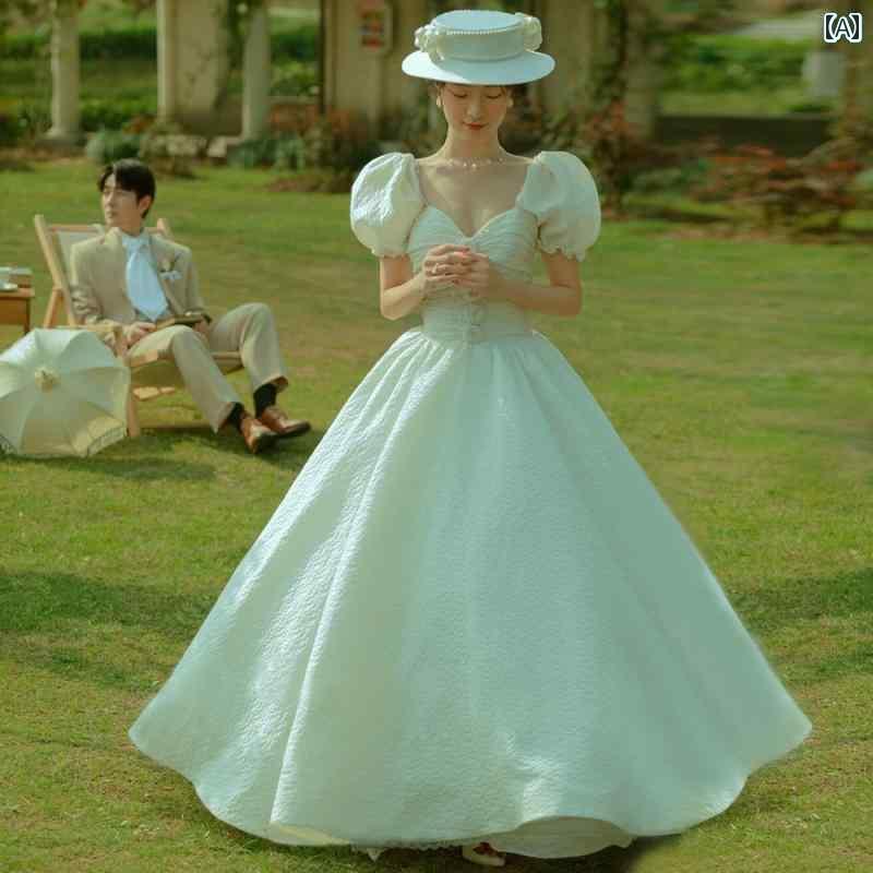 ウェデング フォト 撮影 ドレス 衣装 結婚式 思い出 アート スタジオ 服 旅行 ロケーション カップル フレンチ レトロ パフスリーブ｜おうち健康生活