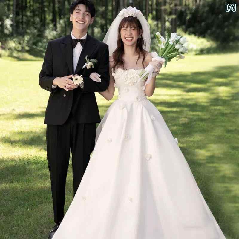 ウェデング フォト 撮影 ドレス 衣装 結婚式 思い出 アート スタジオ 旅行 服 カップル 韓国 小さめ フレッシュ サテン｜おうち健康生活