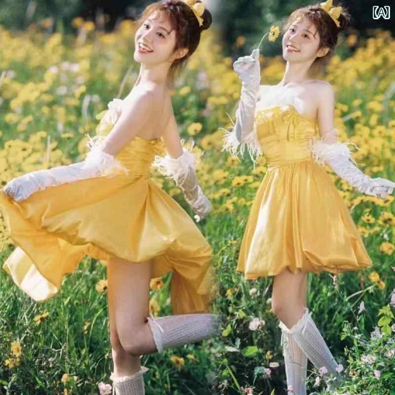 撮影 ドレス 写真 フォト 記念 コスプレ アート 思い出 スタジオ 夏 ガール イエロー シリーズ ヴ ンテージ ライブ ウェーブ バイタリテ ガール 服
