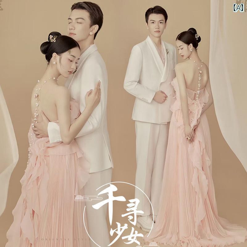 ウェデング フォト 撮影 ドレス 衣装 結婚式 思い出 アート スタジオ カップル 屋内 シンプル レトロ 中国 水墨画 ピンク｜おうち健康生活