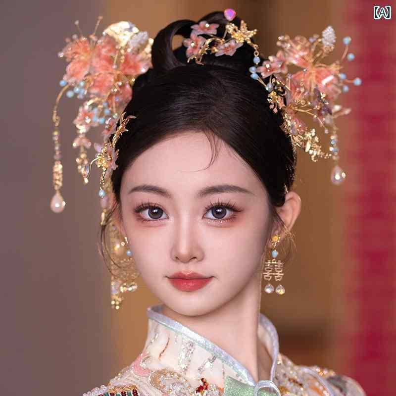 ブライダル ヘッドアクセサリー 結婚式 ウェディング パーティー 婦 花嫁 舞台 小道具 コスプレ ヘア アクセサリー 象嵌 ティアラ チャイナ風 壮大 衣装 象嵌