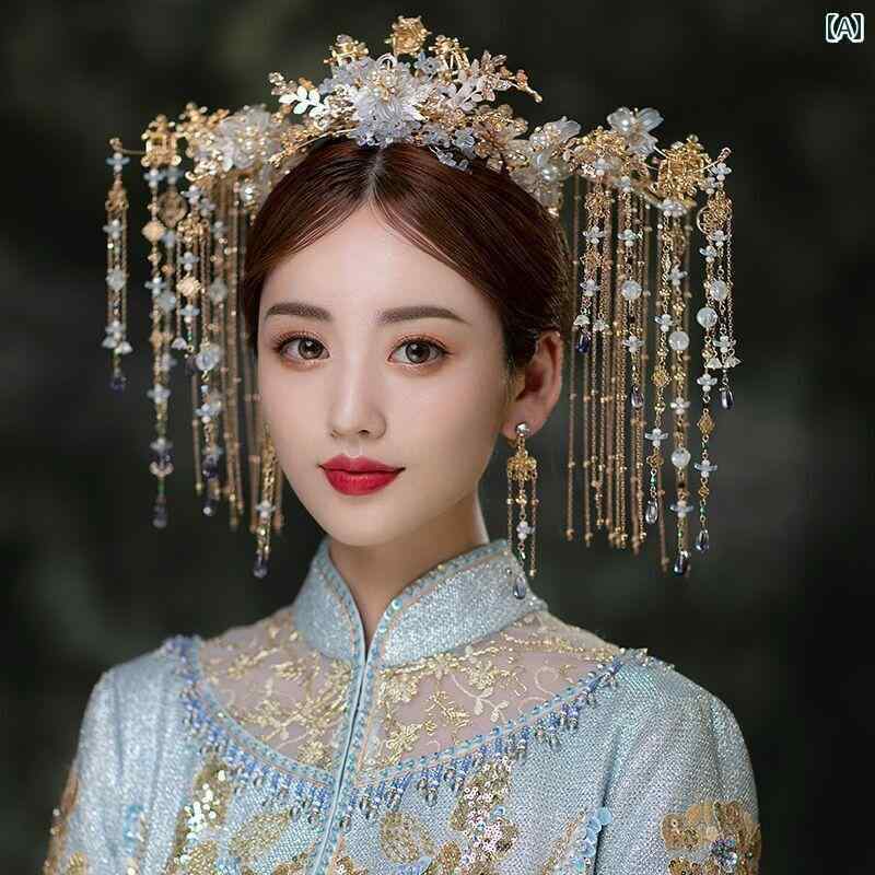 ブライダル ヘッドアクセサリー 結婚式 ウェディング パーティー 婦 花嫁 舞台 小道具 コスプレ チャイナ風 頭飾り フェニックス クラウン グランド ドレス ブルー ジュエリー クラウン ヘア アクセサリー レディース