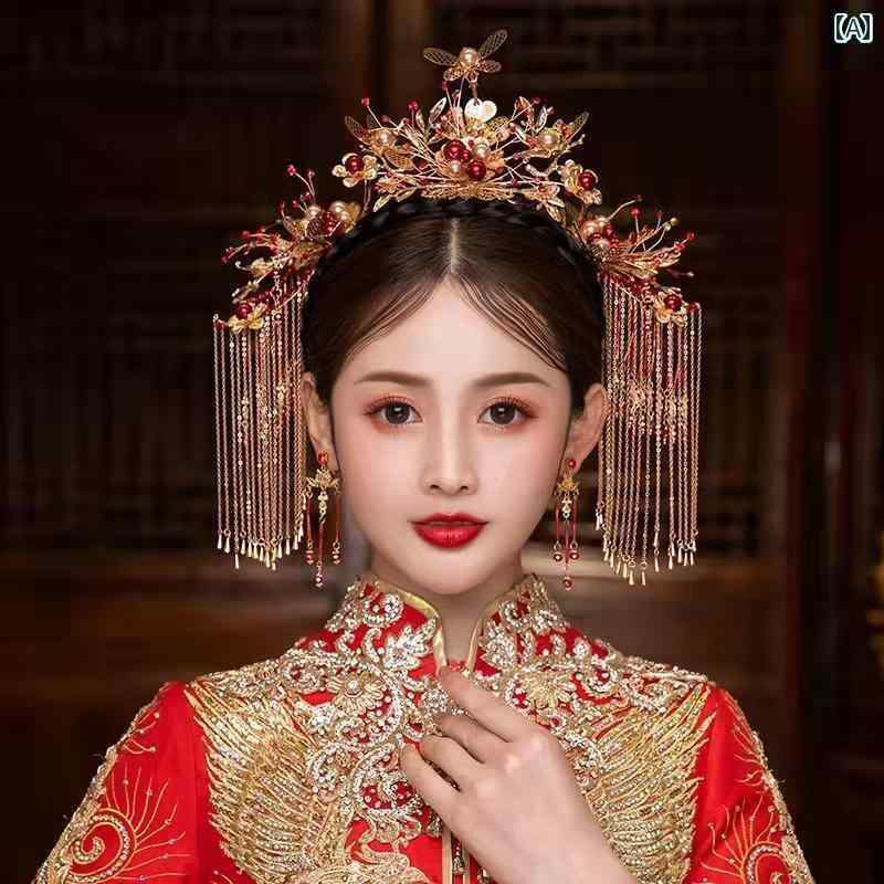ブライダル ヘッドアクセサリー 結婚式 ウェディング パーティー 婦 花嫁 舞台 小道具 コスプレ ヘッド ドレス チャイナ風 グランド レトロ 衣装 タッセル スーツ フェニックス クラウン ステップ シェイク ジュエリー レディース