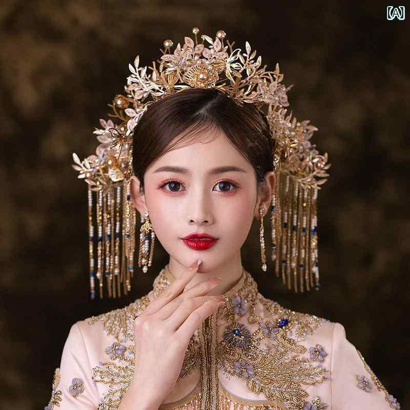 ブライダル ヘッドアクセサリー 結婚式 ウェディング パーティー 婦 花嫁 舞台 小道具 コスプレ ヘッド ドレス チャイナ風 グランド レトロ 衣装 タッセル スーツ フェニックス クラウン ステップ シェイク ジュエリー レディース