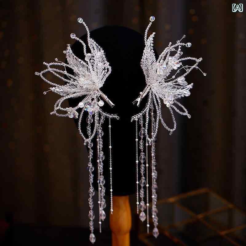 ブライダル アクセサリー 小物 ウェディング 結婚式 パーティー 婦 花嫁 舞台 小道具 コスプレ ティアラ スーパー フェアリー タッセル クリップ 光沢 クラウン セット 韓国 ドレス アクセサリー