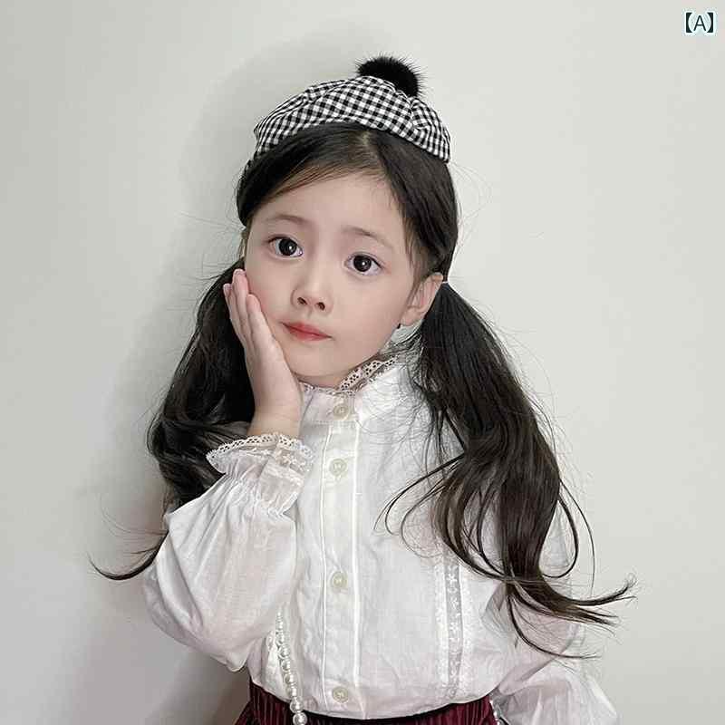 ヘアーアクセサリー 女子 キッズ 子供 フランス 恋人 チェック 帽子 ヘッド バンド 秋冬 ヘッド バンド 少女 ヘアピン 帽子