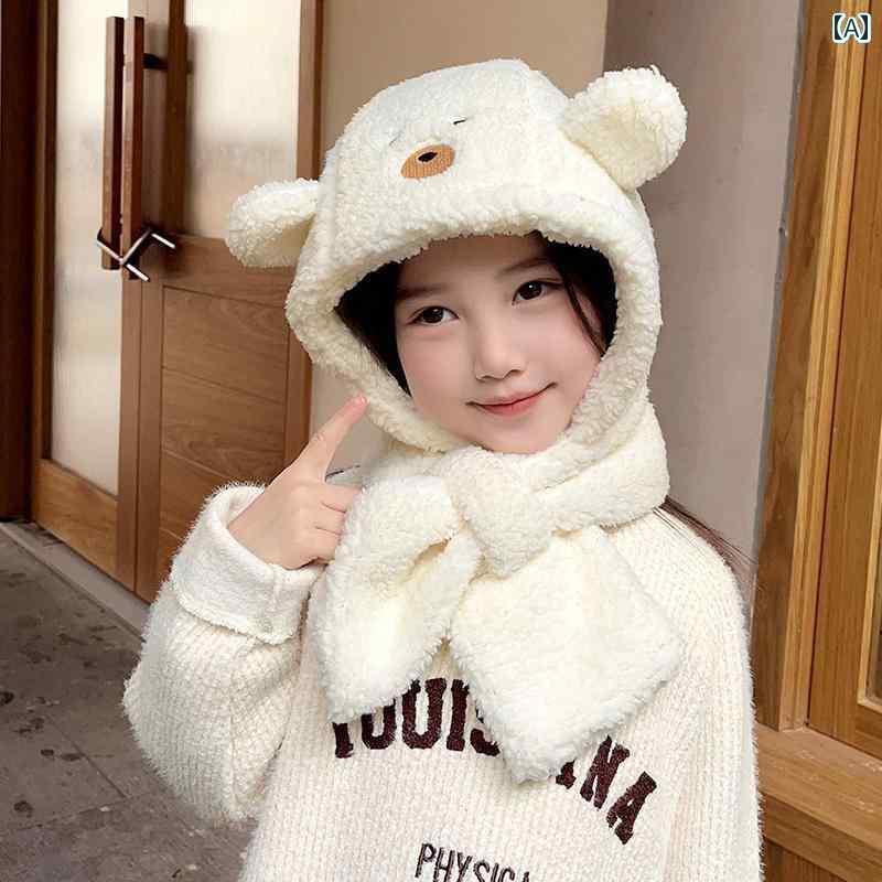 帽子 キッズ 子供 男の子 女子 赤ちゃん かわいい スカーフ オールインワン 冬 暖かい ネック スカーフ 厚手 防風 プラッシュ ハット ィ