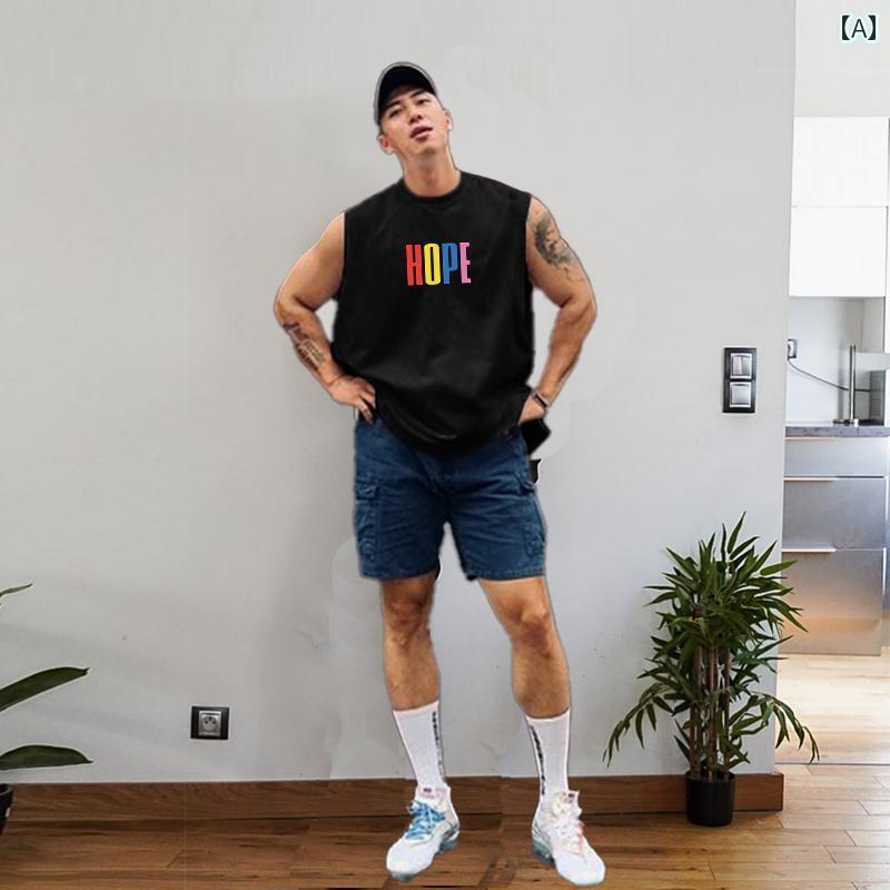 メンズ ベスト カジュアル ノースリーブ Tシャツ スポーツ トレーニング ベスト シンプル 吸汗性 フィットネス トップスス
