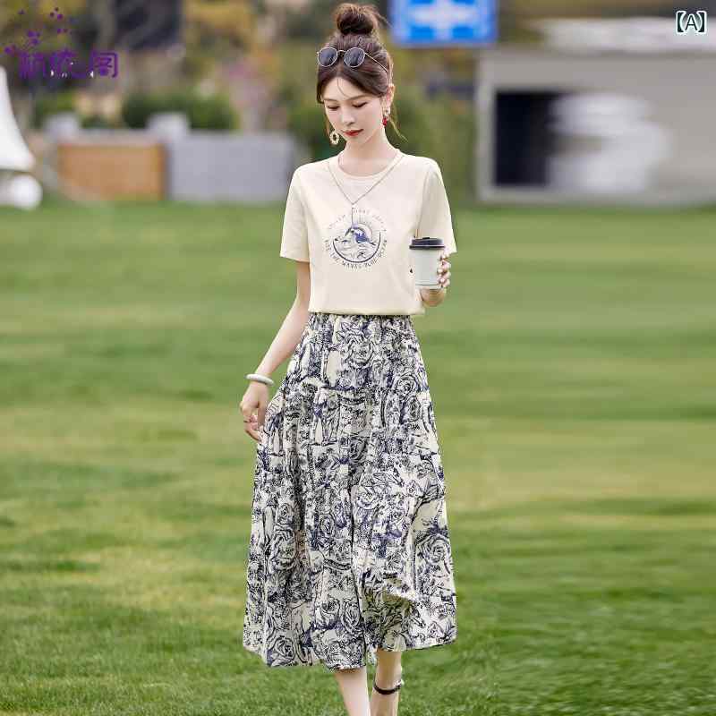 セットアップ レディース 上品 おしゃれ おしゃれ スーツ ワンピース 婦人服が 揃う 夏 服 Tシャツ スカート 2点 セット|おうち健康生活