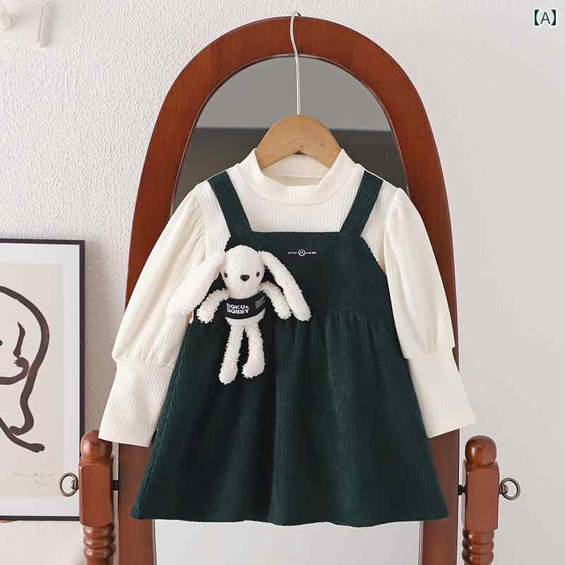 子供服 女の子 キッズ かわいい おしゃれ 韓国 サスペンダー フェイク セットアップ 立体 装飾 長袖 秋