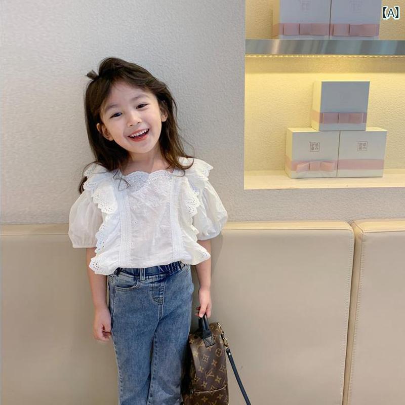 子供服 女の子 キッズ かわいい おしゃれ 親子 ウェア パフスリーブ ベビー ドール シャツ 半袖 トップス 夏 韓国 母 娘 ウェア シャツ|おうち健康生活