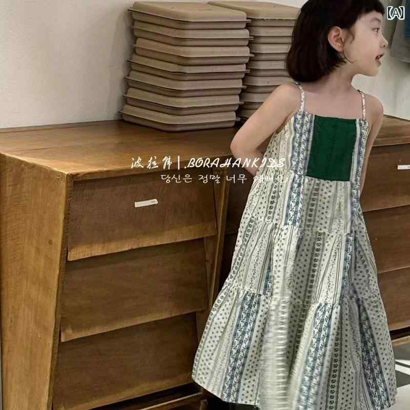 子供服 女の子 キッズ かわいい おしゃれ サスペンダー 夏 西洋 花柄 スカート 韓国 対照 休日 ビーチ スカート