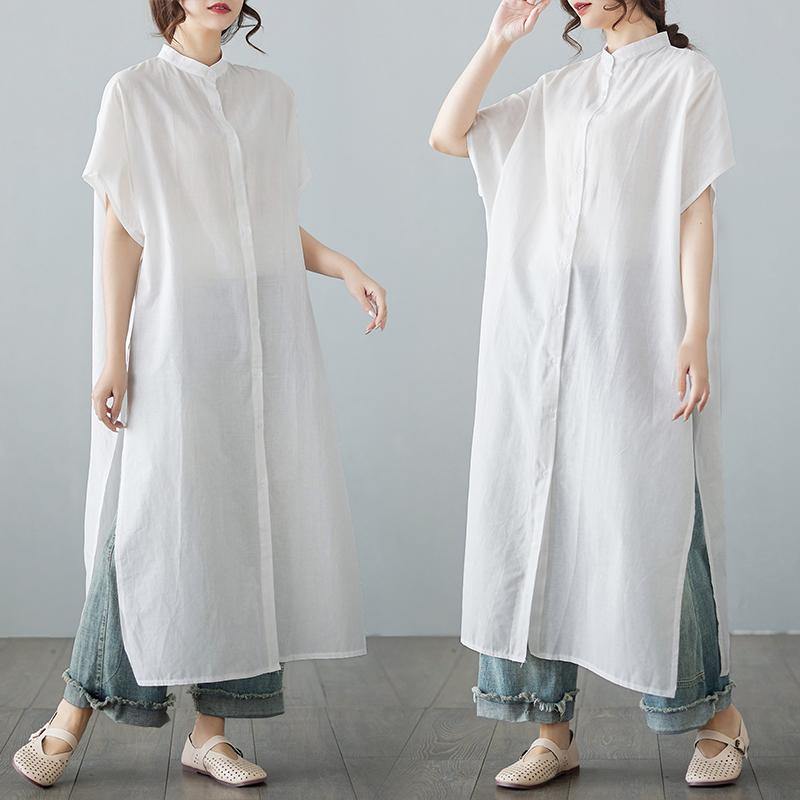 レディース ファッション おしゃれ 夏 綿 リネン ロング 半袖 トップス スリット Tシャツ