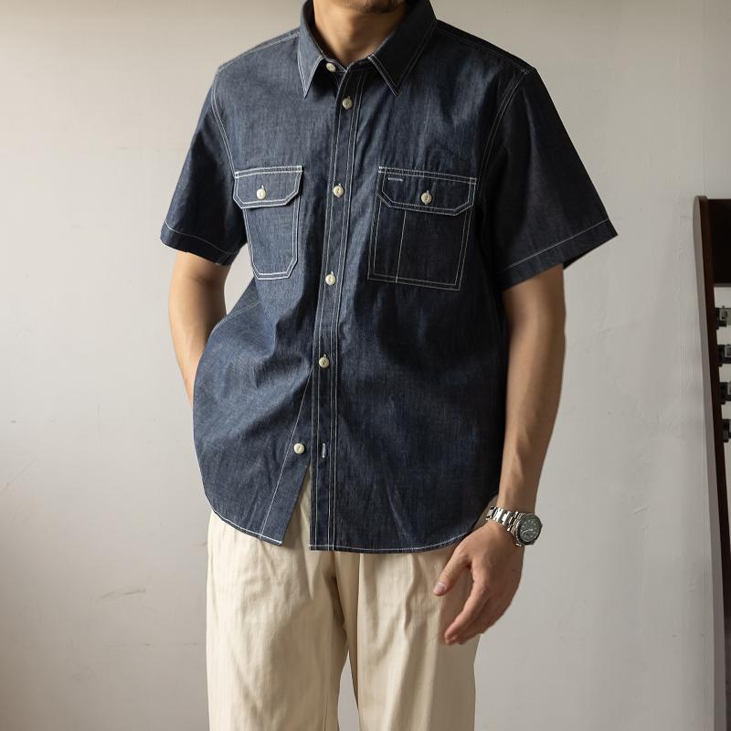 デニム シャツ ジャケット 半袖 メンズ トップス 春夏 カジュアル 大きめサイズ アメリカン レトロ｜おうち健康生活