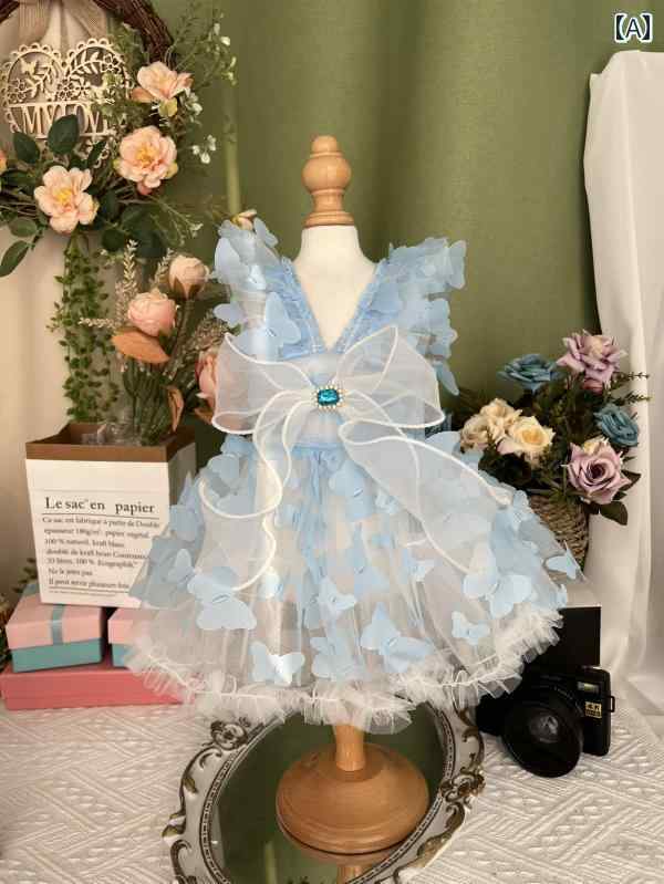 犬服 ドレス スカート ワンピース ドッグウェア かわいい おしゃれ ペット メッシュ 通気性 快適 夏 クール 猫 ブルー