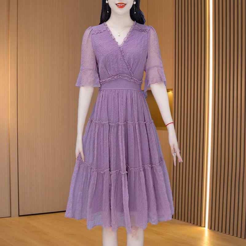 シフォン ドレス 軽量 涼しい 涼しい 涼しい チャイナ風 スカート