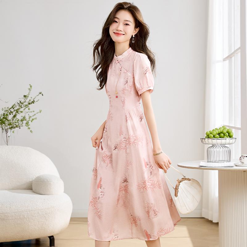 シフォンピンク 花柄 ドレス スカート