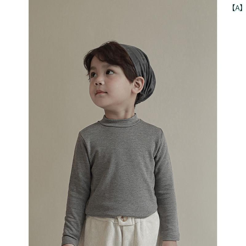 カットソー tシャツ キッズ 子供服 男の子 赤ちゃん ベビー 秋冬 長袖 カジュアル タートルネック ハイネック インナー トップス 無地 グレー カーキ ベージュ