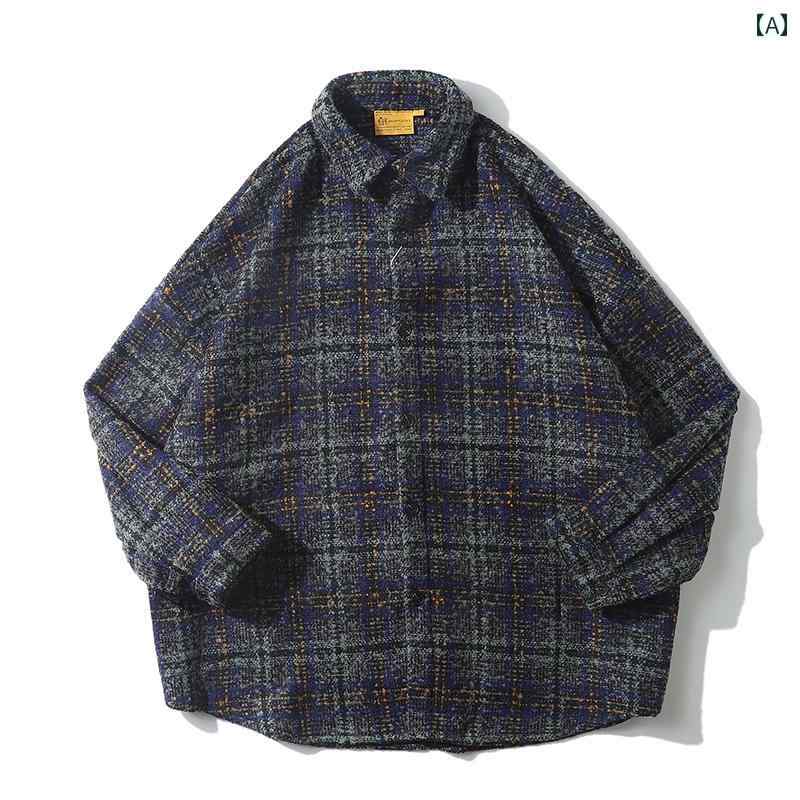 シャツ ジャケット メンズ カジュアル 長袖 大きめサイズ 秋冬 ファッション レトロ 厚手 チェック ブルー