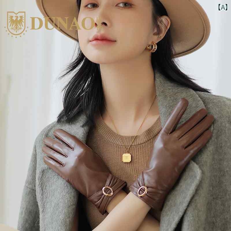 グローブ レディース 革 愛くるしい 防寒 生あたたかい 秋冬 レディース スマホ サイクリング 動かす 透け透け スエードクロス 黒 赤銅色