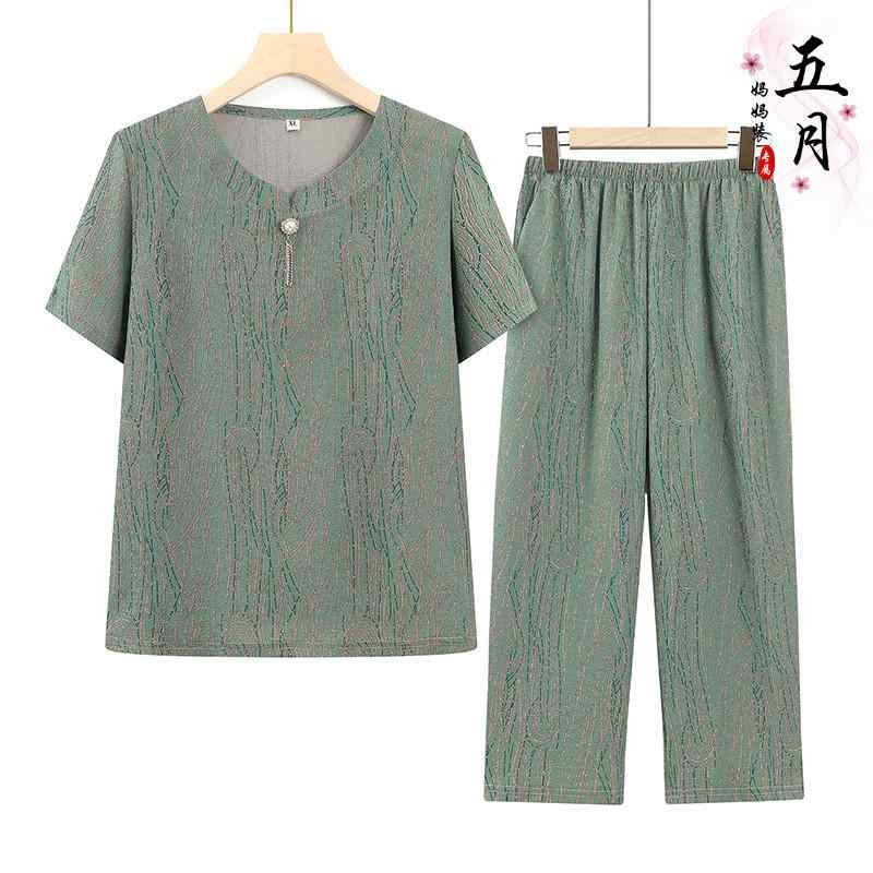 ミセス ファッション おしゃれ 婦人服 上品 淑女 レディース 夏 セットアップ 半袖 Tシャツ 着 夏 薄手 涼しい 涼しい 2点 セット