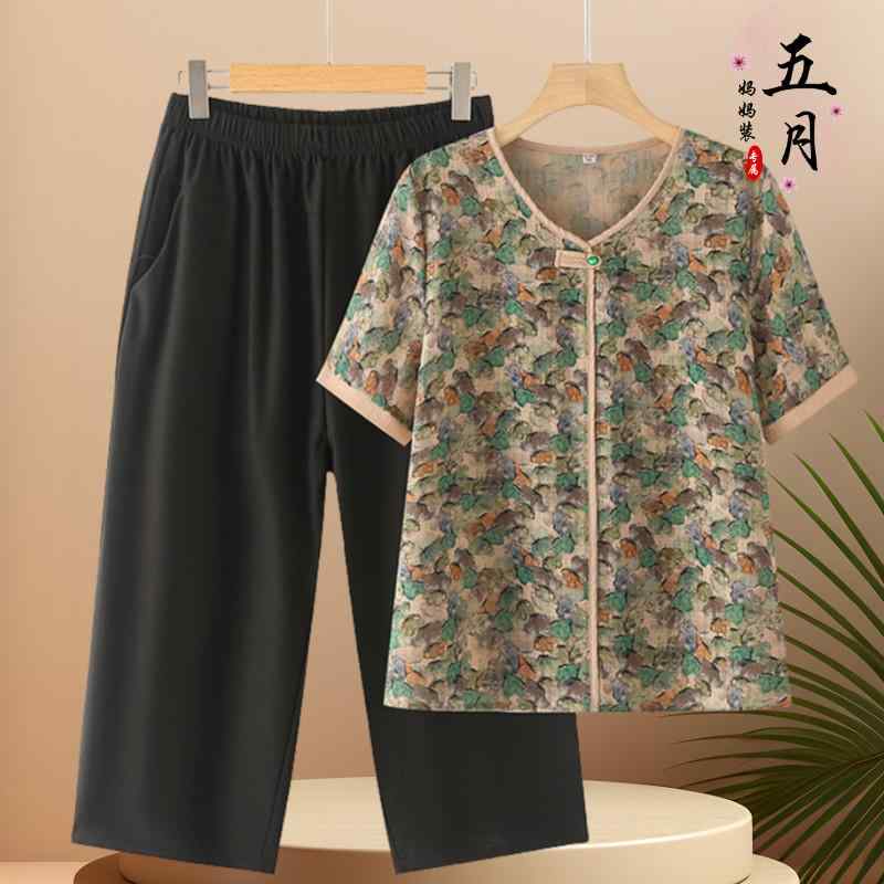 ミセス ファッション おしゃれ 婦人服 上品 淑女 レディース 大きいサイズ 夏 半袖 Tシャツ 夏 セットアップ 薄手 涼しい 涼しい 2点 セット
