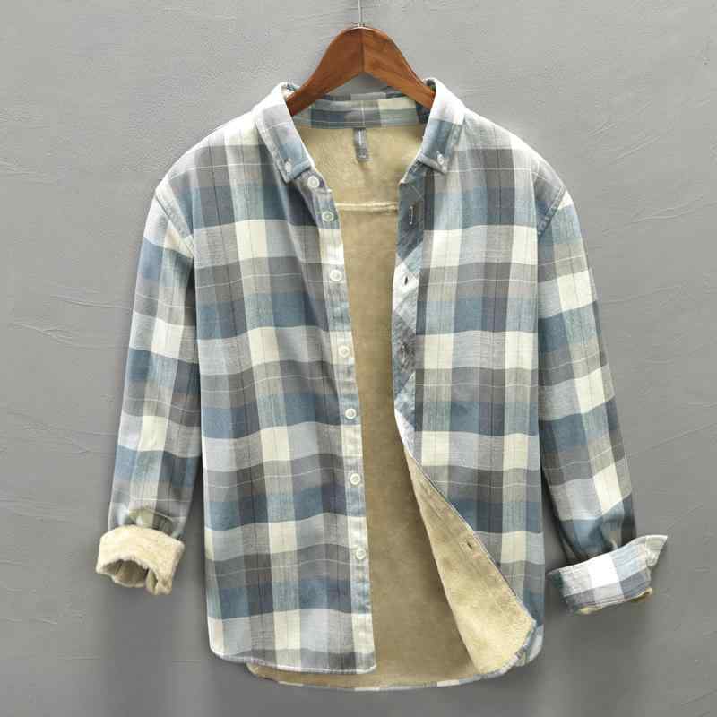チェック 起毛 長袖 シャツ 冬服 厚手 暖かい コットン ベース シャツ